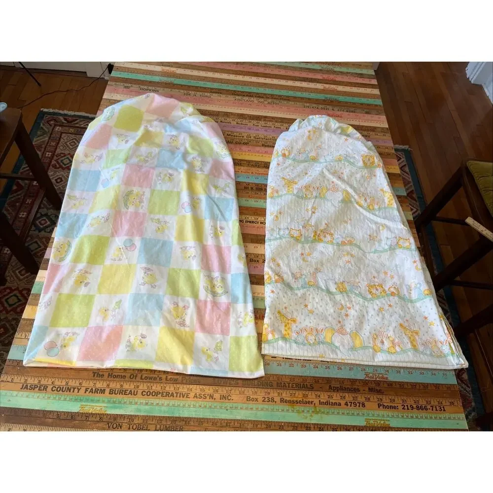 Vtg 70s Crib Sheet Yellow Bear Chick LionsBears Baby Retro Kitschy 2 Pcs Fabric